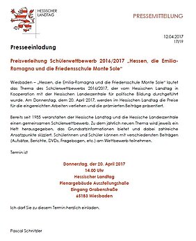 Einladung Preisverleihung